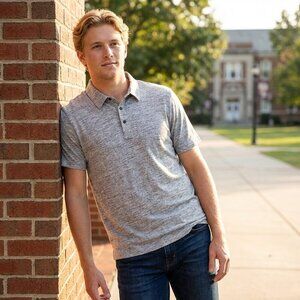 Hawker Rye Men’s Medium Polo Gray Heather Knit Short Sleeve Preppy Minimalist